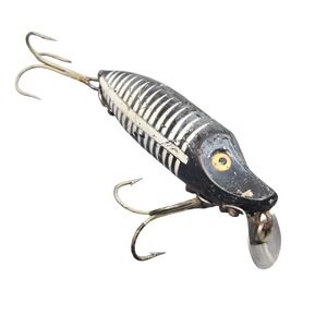 Vintage‎ Fishing Lure Heddon River Runt Spook Floater Black Shore Minnow Tackle